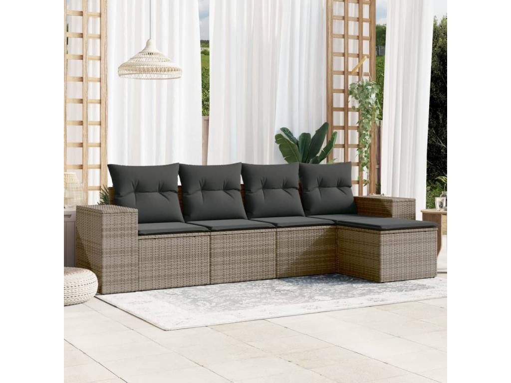 Salon de jardin 5 pcs avec coussins gris résine tressée WCBP88957