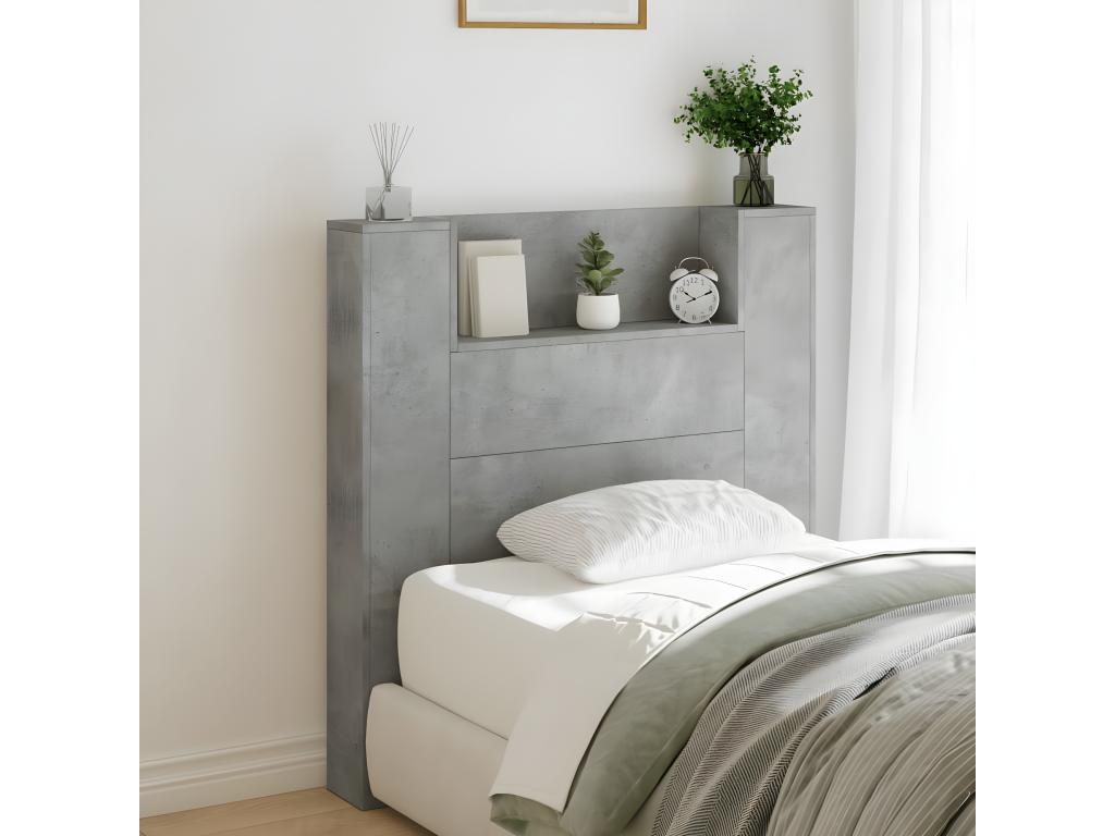 Armoire tête de lit avec LED gris béton 100x16.5x103.5 cm SYFB60441