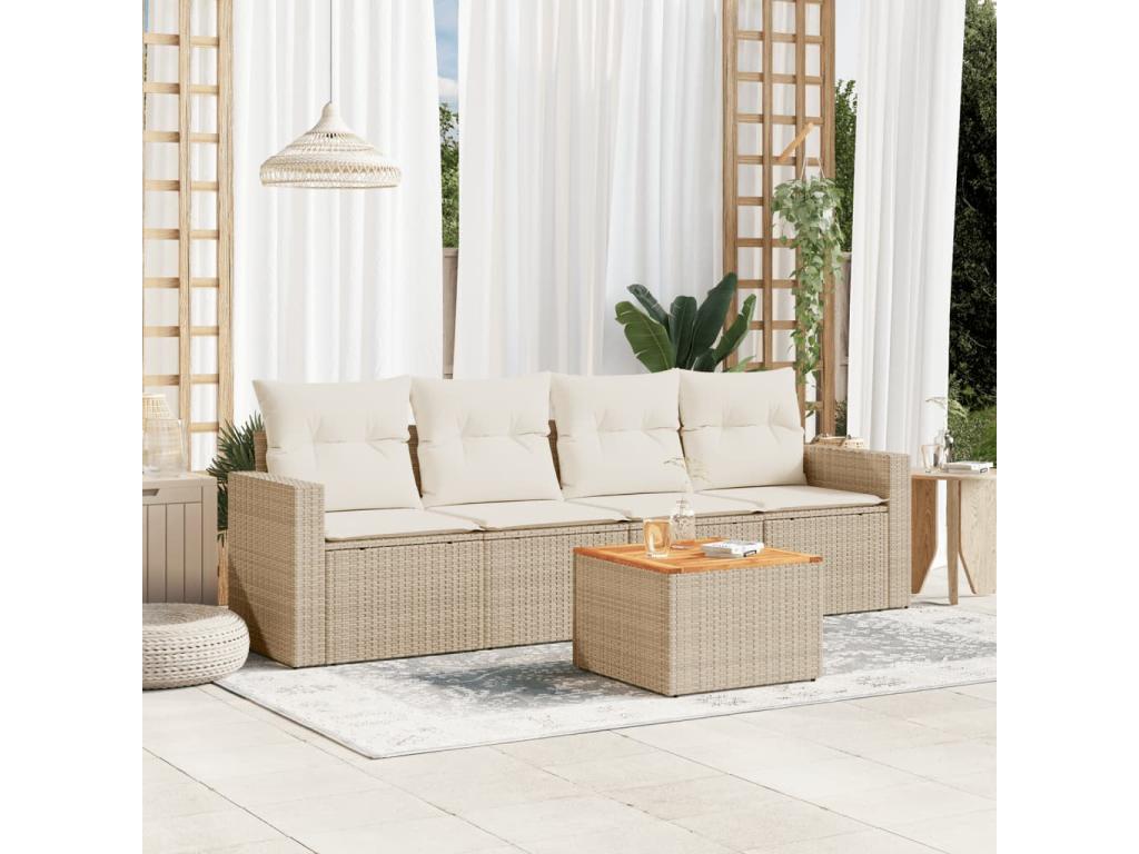 Salon de jardin avec coussins 5 pcs beige résine tressée EADN27341