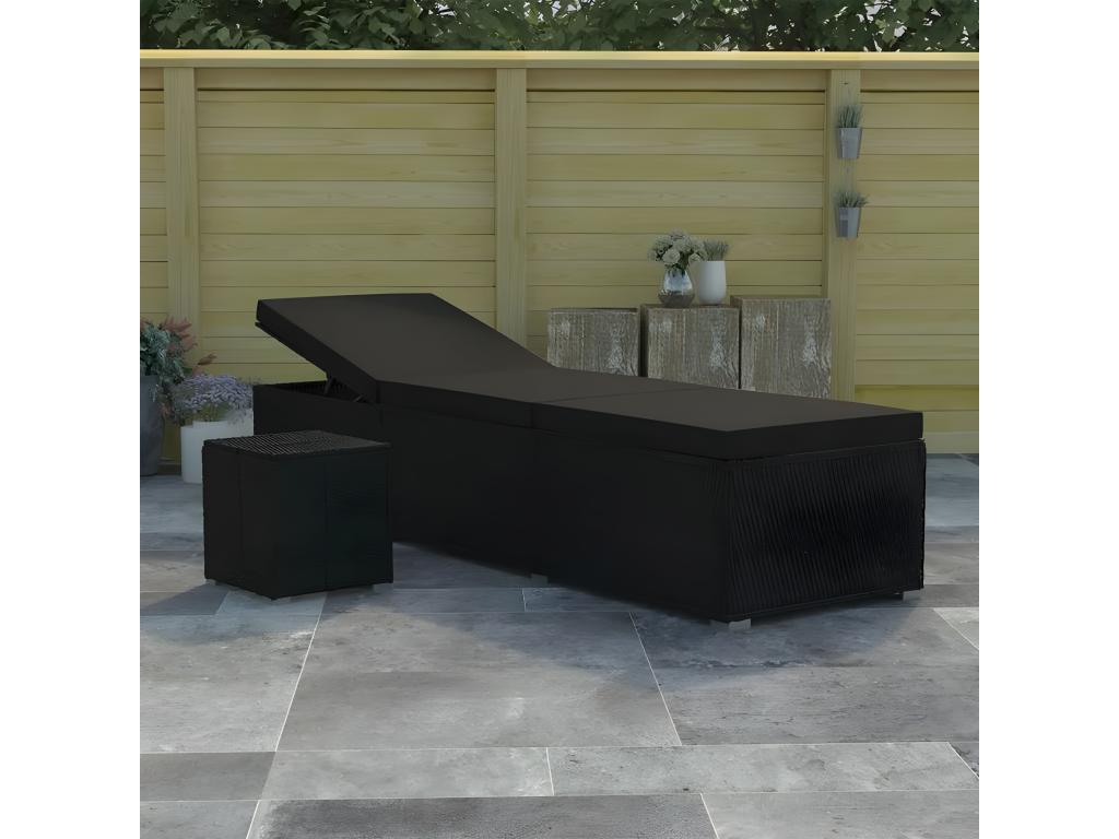 Ensemble chaise longue et table tissu et résine tressée noir Cosymeub GCMU37317