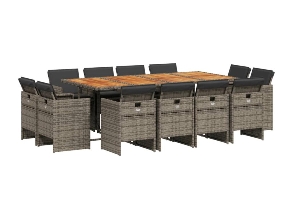 Ensemble à manger de jardin coussins 13 pcs résine gris tressée NXZR39780