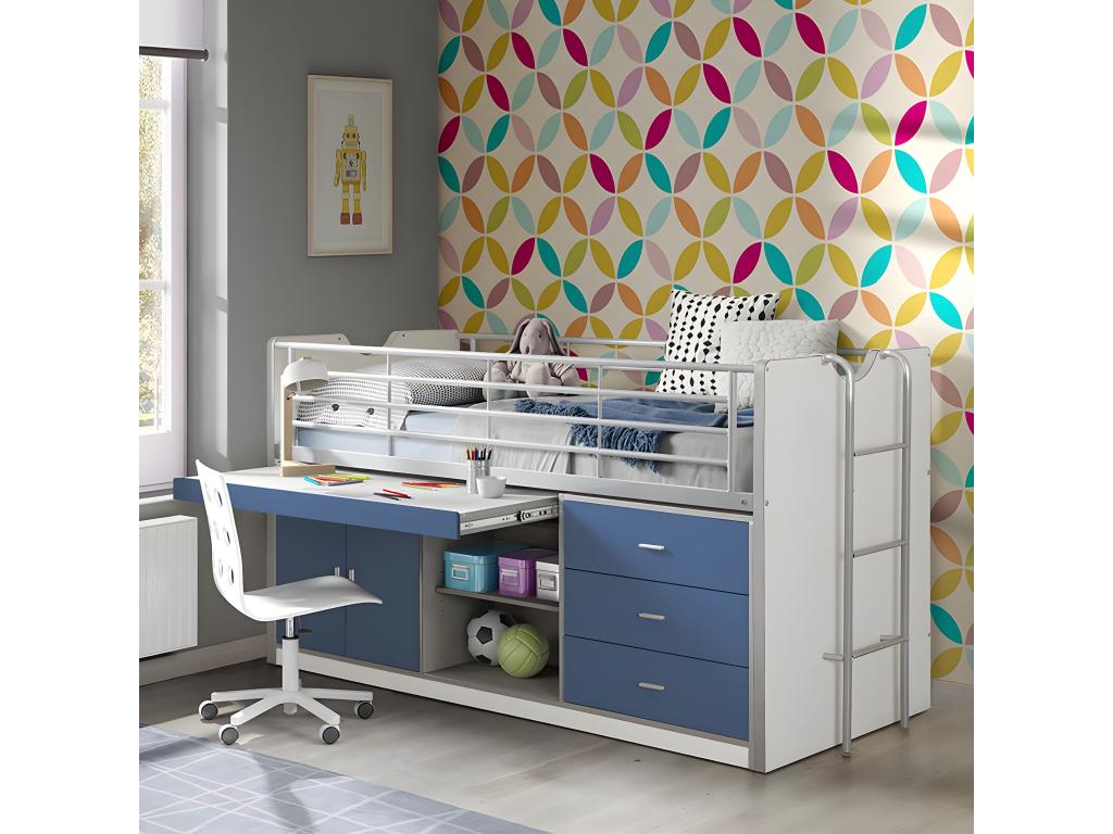 Cosymeub - Lit Combiné 90x200cm Bleu avec Bureau Coulissant QDVK36109