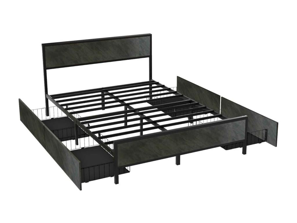 Cosymeub - Cadre de lit double à Cosymeub en bois et métal avec 4 tiroirs 162x195 cm couleur ciment DEQZ84857