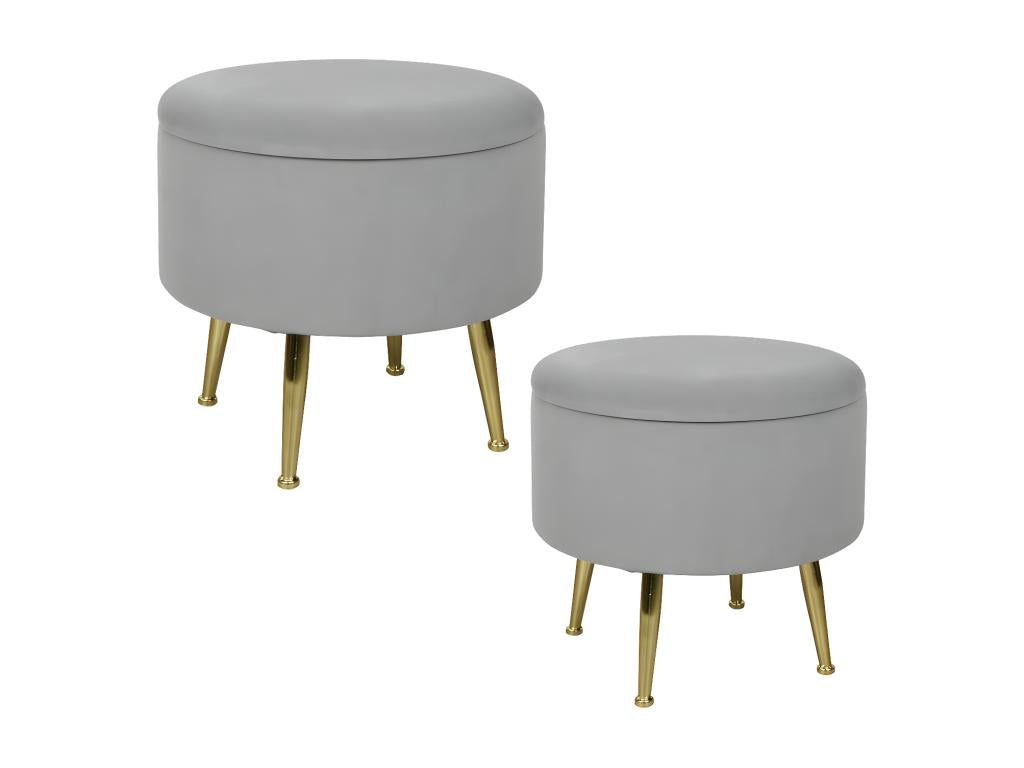 Tabouret pouf rond tissu gris pieds dorés Cosymeub lot de 2 CMFS05482