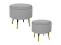 Tabouret pouf rond tissu gris pieds dorés Cosymeub lot de 2 CMFS05482
