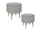 Tabouret pouf rond tissu gris pieds dorés Cosymeub lot de 2 CMFS05482