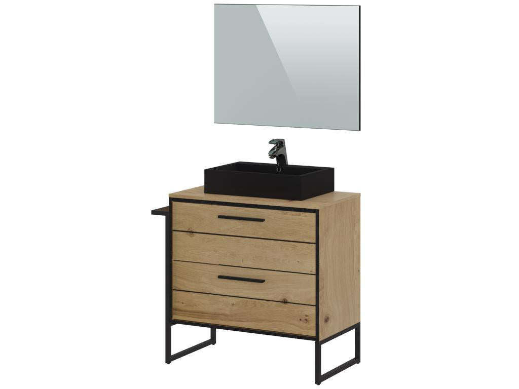 Meuble de salle de bain en mélamine coloris chêne clair - Longueur 80 x profondeur 45 x Hauteur 81 cm UQKO61696