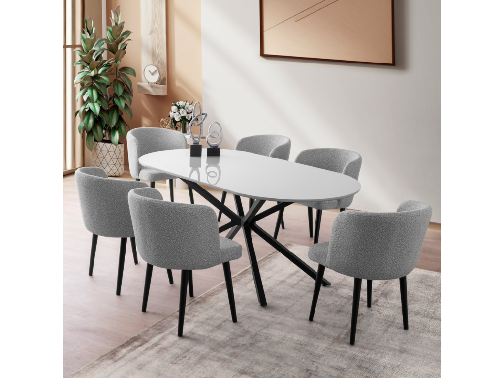 Table à manger 6 personnes gris et noir 180 cm Cosymeub HSWY43196
