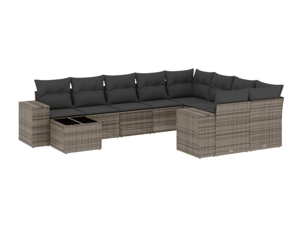 Salon de jardin avec coussins 10 pcs gris résine tressée IDEY38780