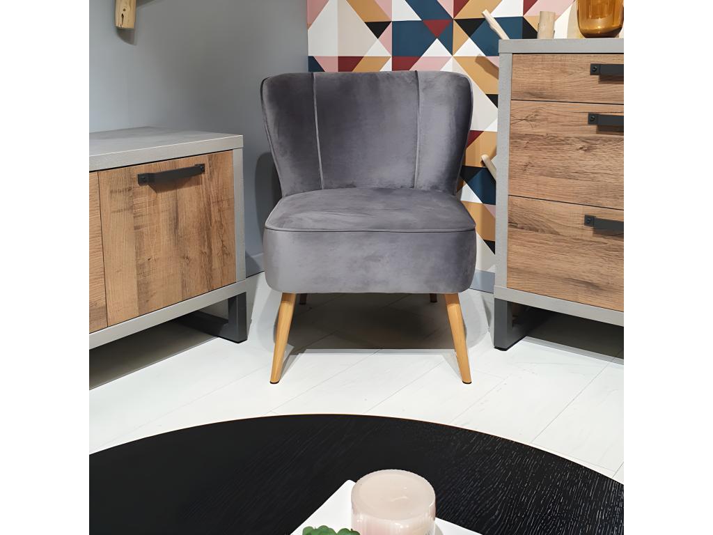 Petit fauteuil bas en velours gris style crapaud - Cosymeub PMOC71665