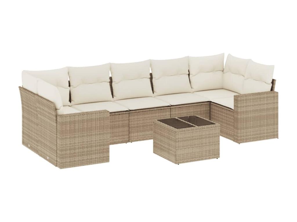Salon de jardin avec coussins 8 pcs beige résine tressée ZDKL87919