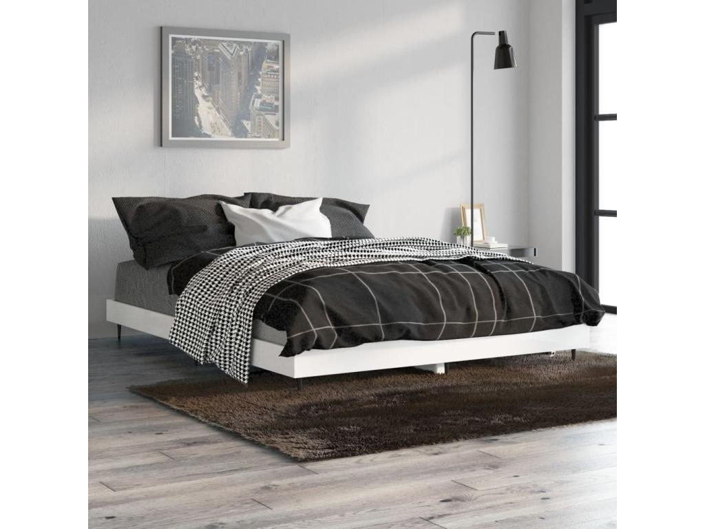 Cadre de lit blanc brillant 135x190 cm bois d'ingénierie BRHA22122