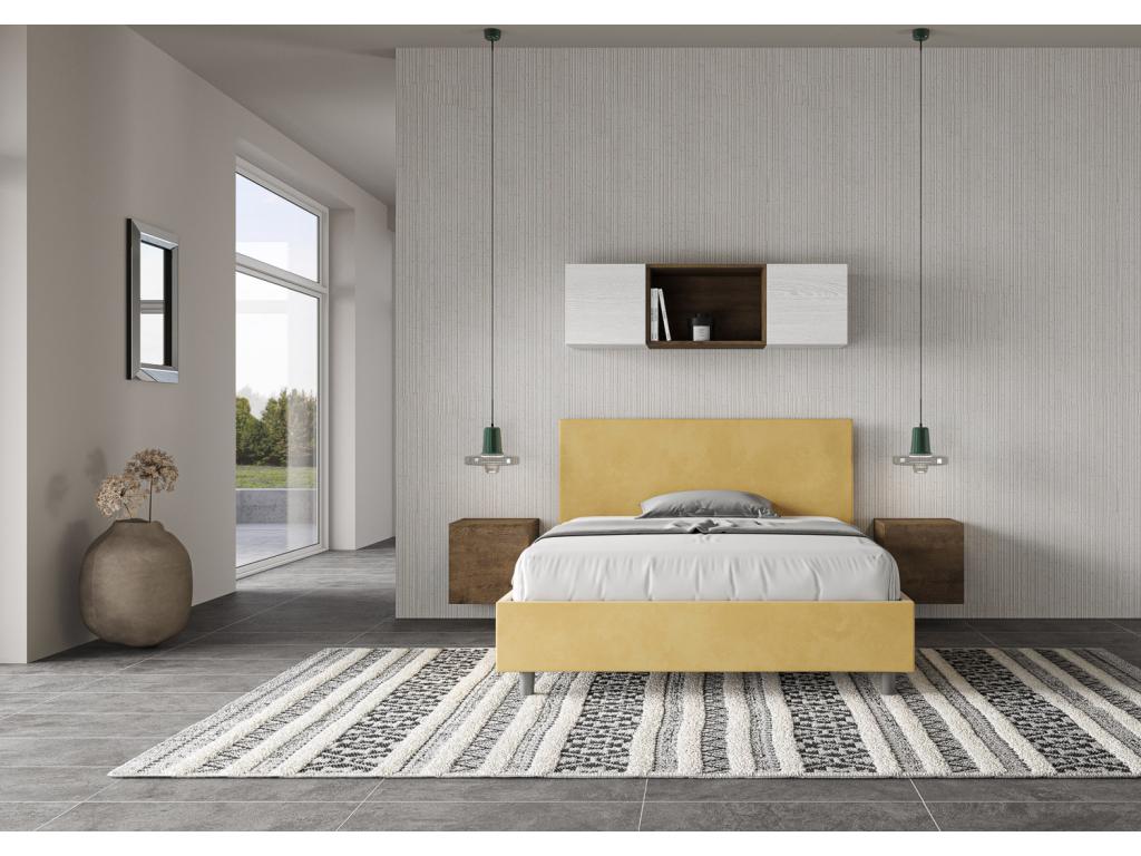 Lit double avec sommier rembourré 140x200 microfibre ocre Cosymeub JVKS29218