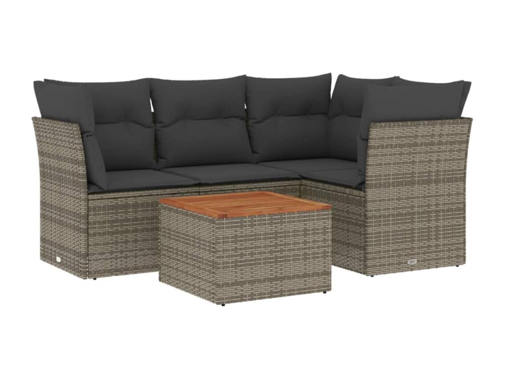 Salon de jardin 5 pièces avec coussins gris résine tressée RTGN80087
