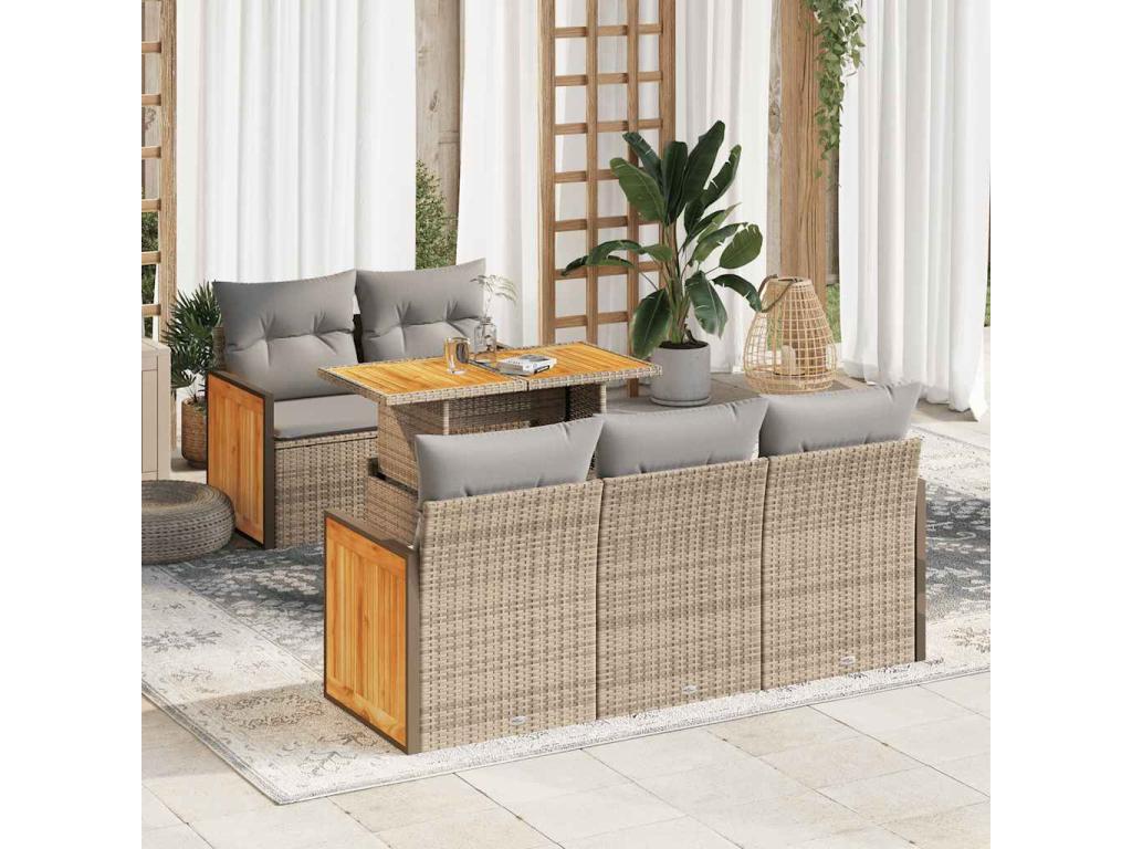 Salon de jardin 6 pcs avec coussins beige résine tressée Cosymeub ZTCO37827