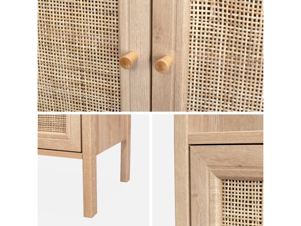 Bibliothèque effet bois et cannage - Cosymeub - 4 niveaux- 2 portes- 5 étagères SQCX77303