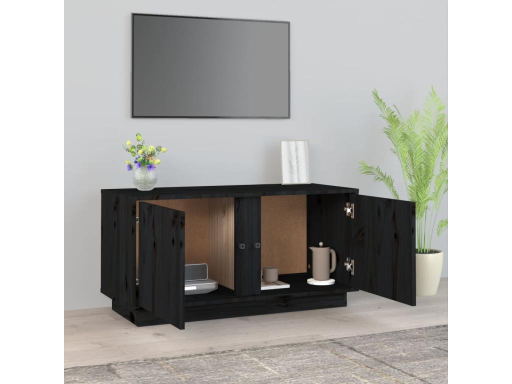 Meuble TV Noir 80x35x40,5 cm Bois de pin massif PDYO18329