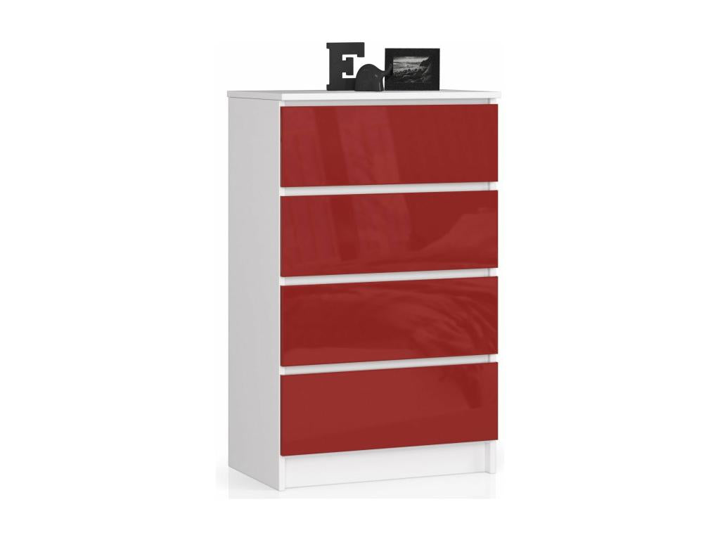 commode Cosymeub 4 tiroirs 60x99x40 cm blanc rouge brillant JTJI59897