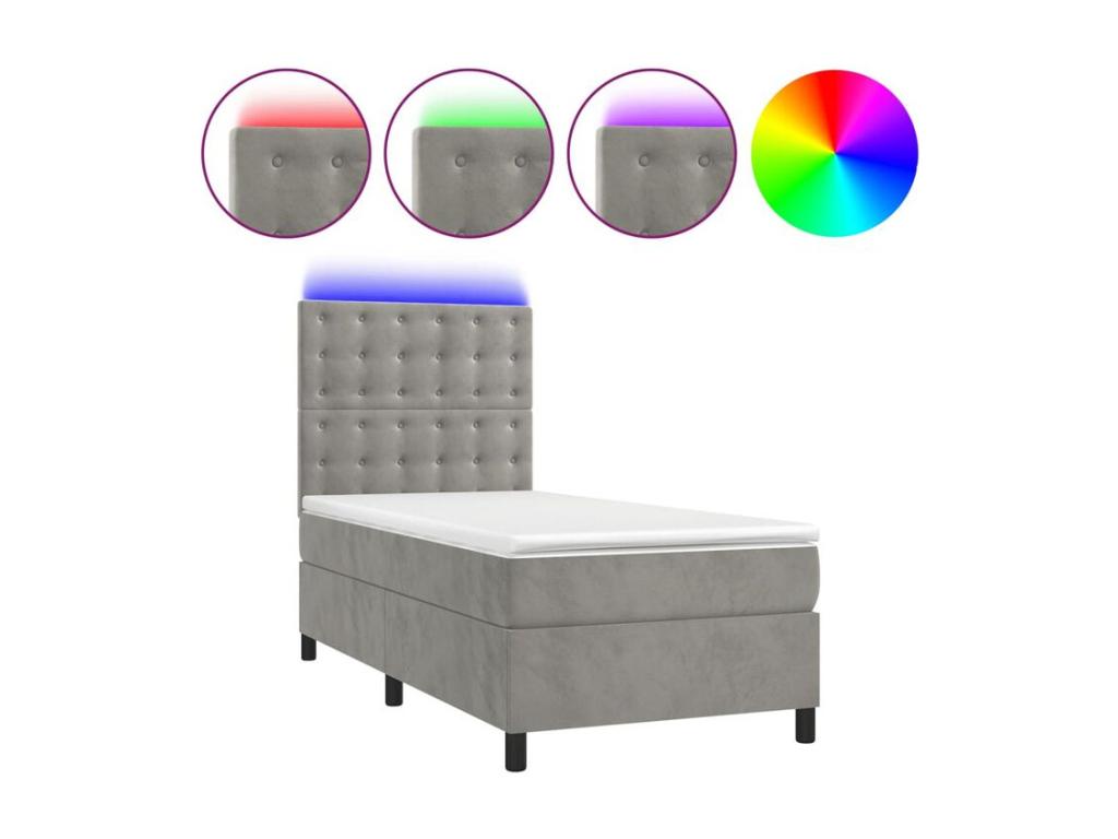 Sommier à Cosymeub de lit et matelas et LED Gris clair 90x190 KHQC04588