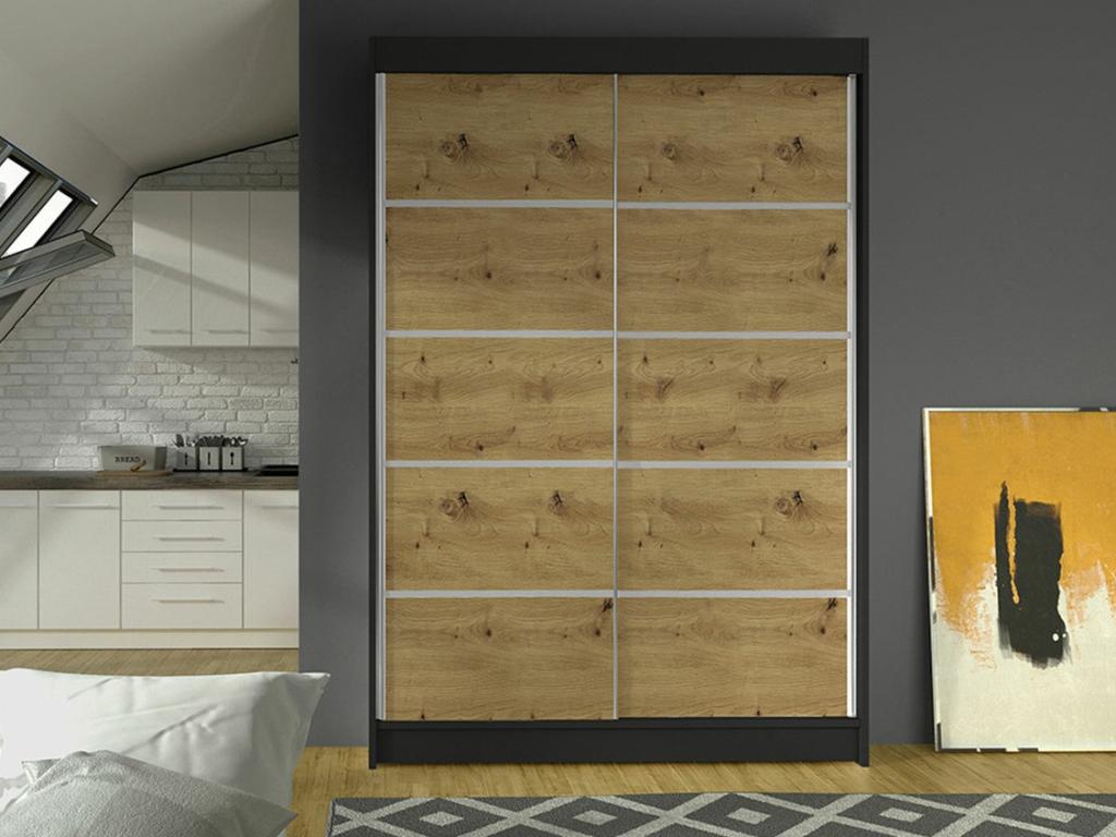 Armoire Cosymeub 150 Chêne Cosymeub - Noir 200x120x58cm Portes d'armoire Glissement OXWW55609