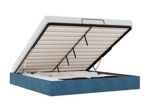 Cadre de lit pouf sans matelas bleu foncé 200x200 cm velours BLDB37773