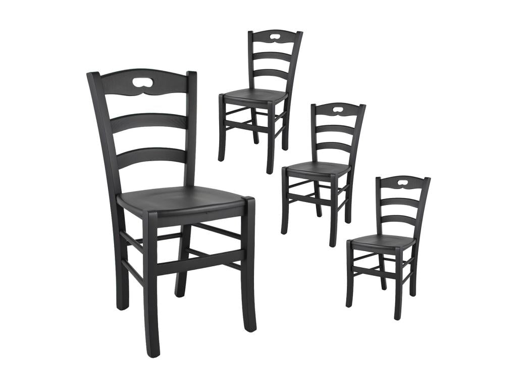 Cosymeub - Lot de 4 Chaises Laquées Noir et Assises en Bois EFGF22635