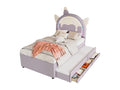 Lit avec tiroirs Lit Lit enfant 90x200 cm en forme de licorne équipé d'un lit à Cosymeub extensible PU Violet BYKZ72549