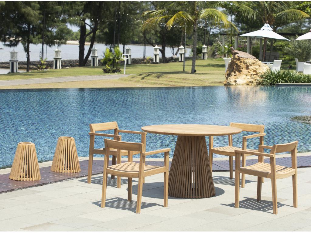 Table à manger de jardin en teck D.120 cm - Naturel clair - Cosymeub NNHG60288