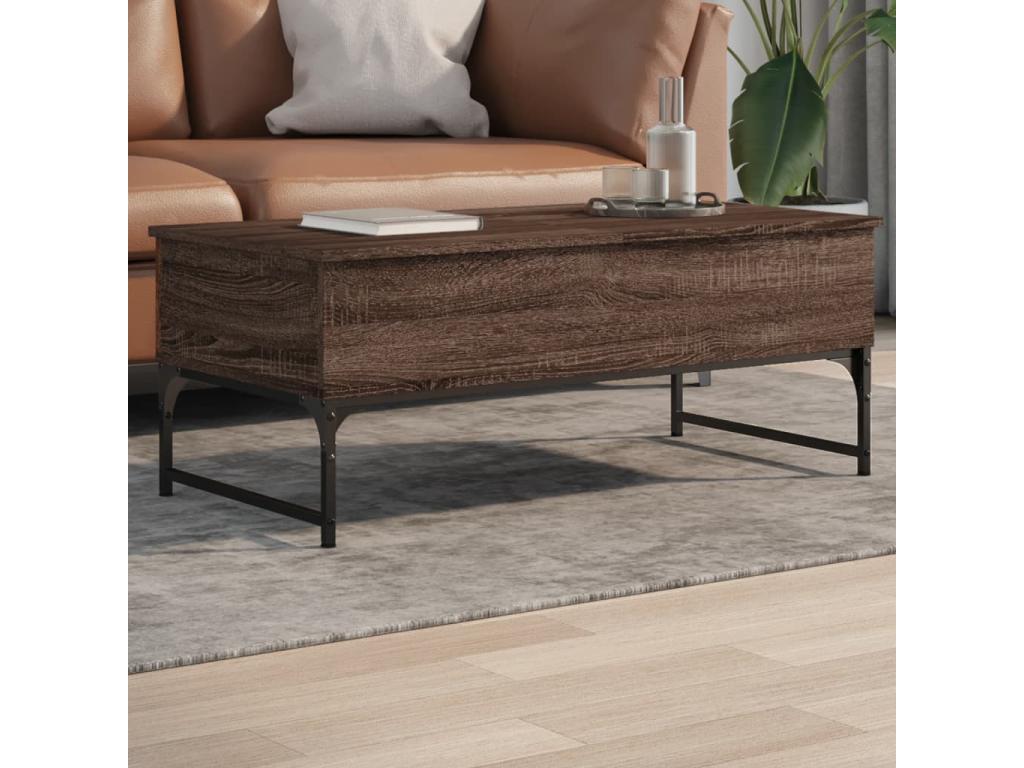 Table basse chêne marron 100x50x40cm bois d'ingénierie et métal SGGN05465