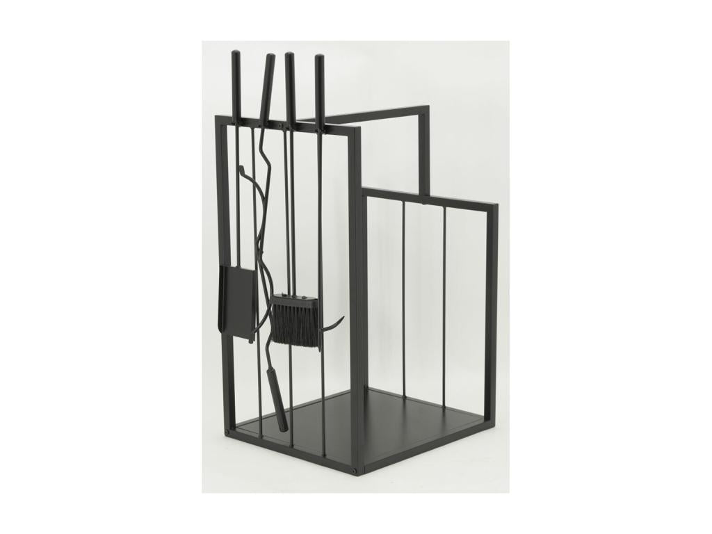 Porte-bûches en métal noir 4 accessoires ICJZ93110