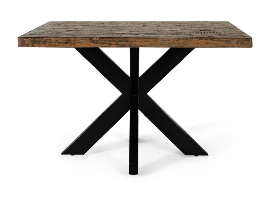 Table à manger en métal et bois recyclé multicolore et noire Multicolor.Giner y Colomer.78x120x120 FTHA23243