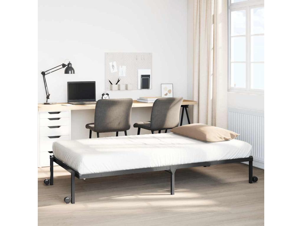 Cadre de lit sans matelas pliable noir 100x190 cm acier SXGH47057