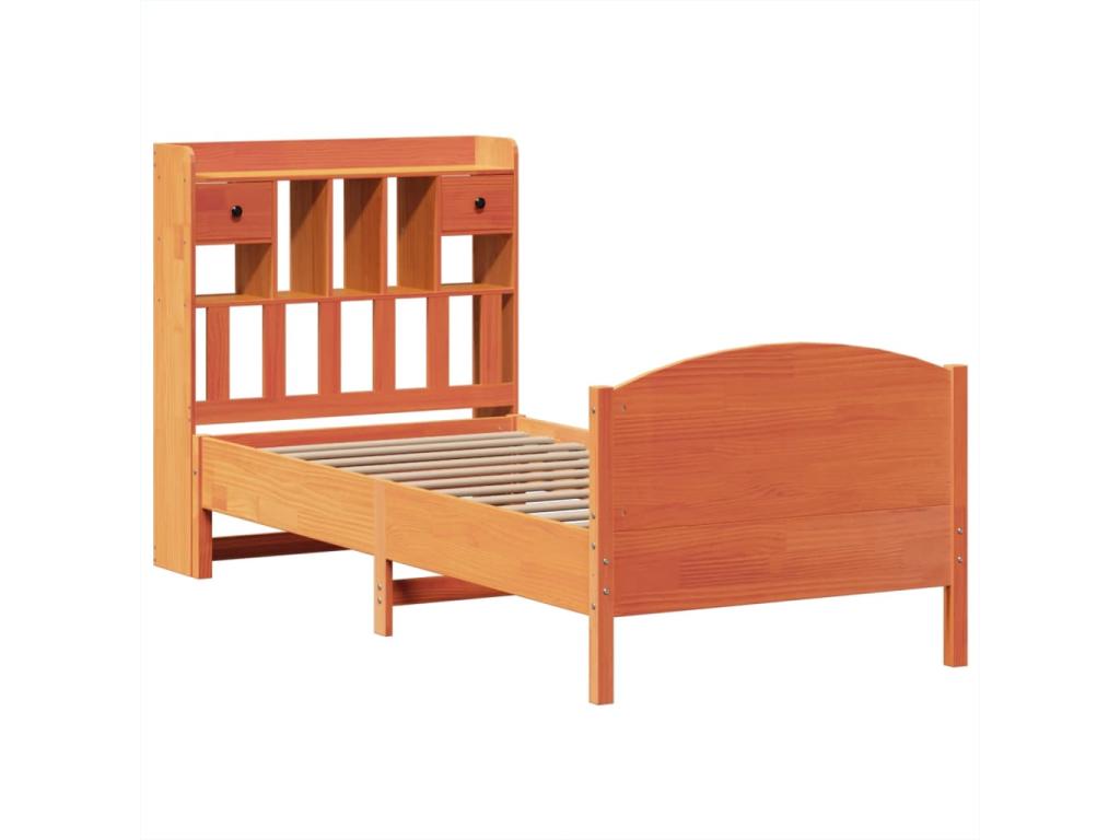 Lit bibliothèque sans matelas cire marron 90x190 cm pin massif UTTC76650