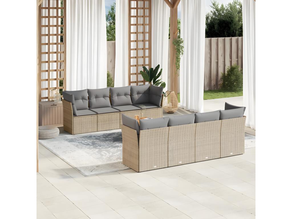 Salon de jardin avec coussins 9 pcs beige résine tressée PTPO58720