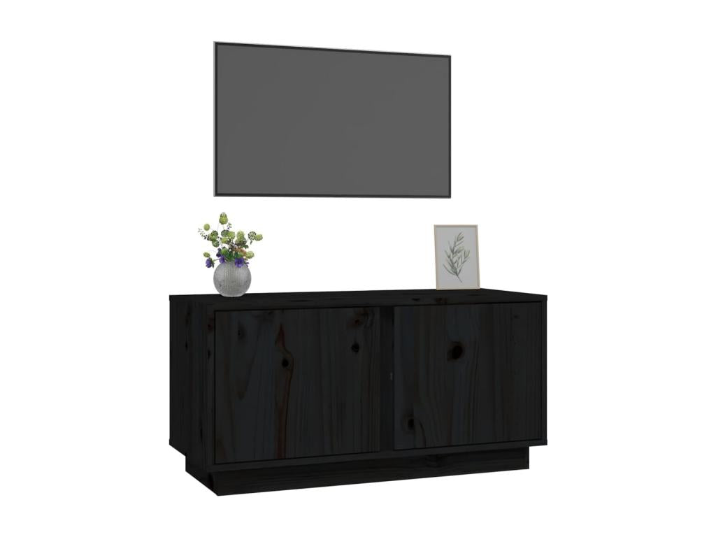 Meuble TV Noir 80x35x40,5 cm Bois de pin massif PDYO18329