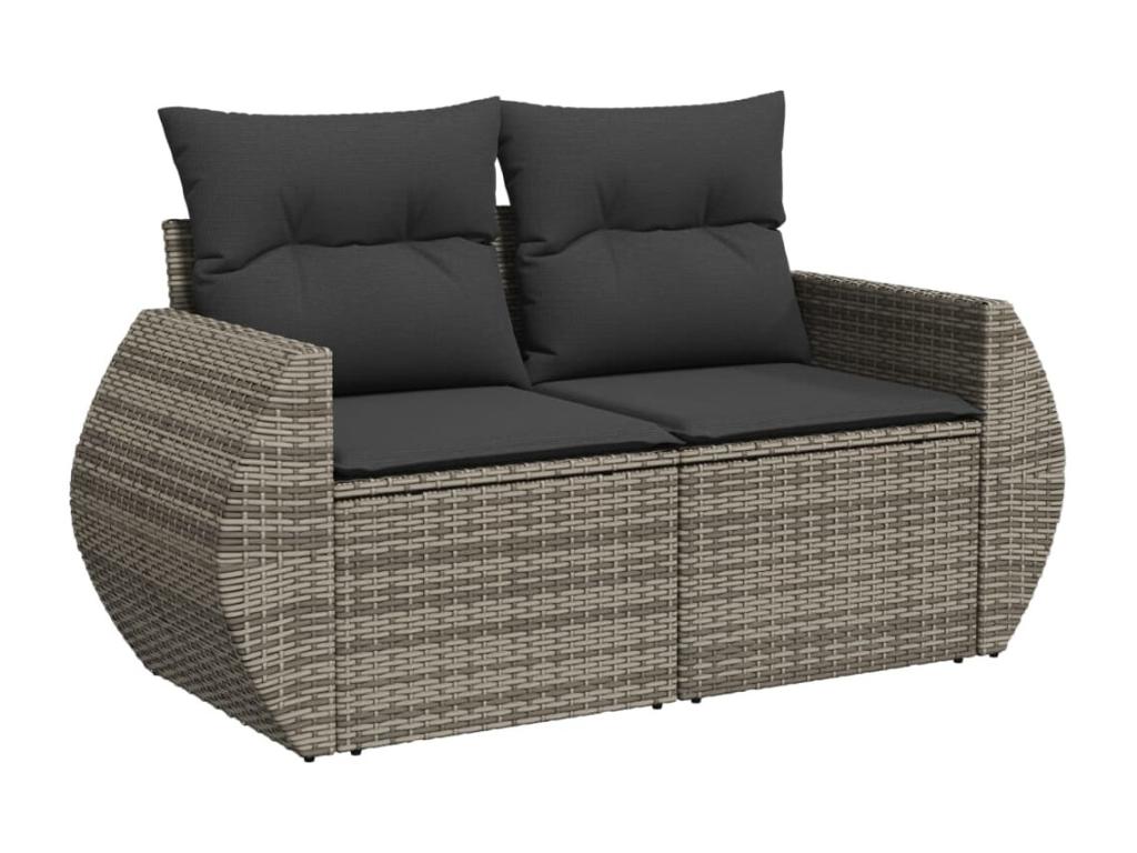 Salon de jardin 6 pcs avec coussins gris résine tressée PUEG65186