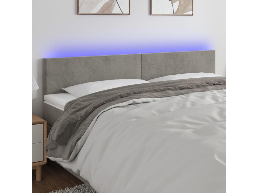 Tête de lit à LED Gris clair 200x5x78/88 cm Velours LDLS17838