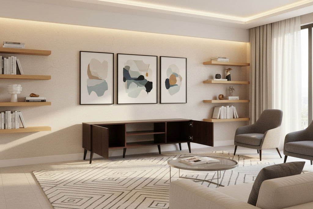 meuble tv Cosymeub mélaminé noyer-wengé 150x32x46 cm ZXKN57530