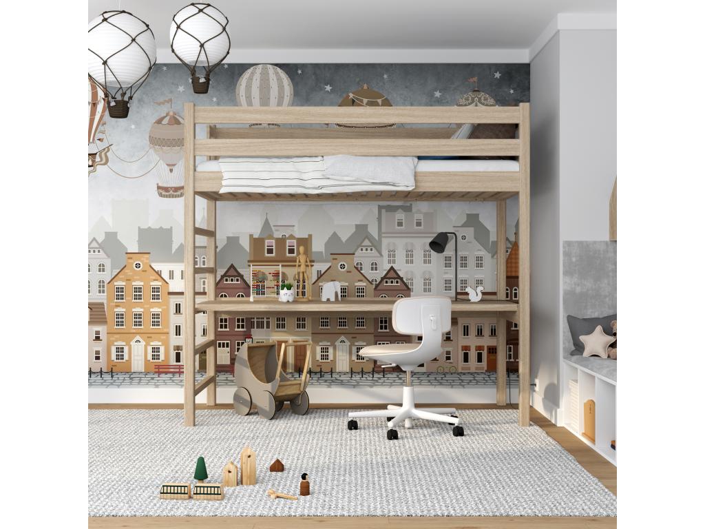 Lit mezzanine en chêne - avec bureau N01 Chêne Blanchi 90x180 PIAO06162