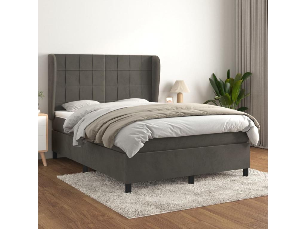 Lit à sommier tapissier et matelas Gris foncé 140x200cm Velours RDWJ19605