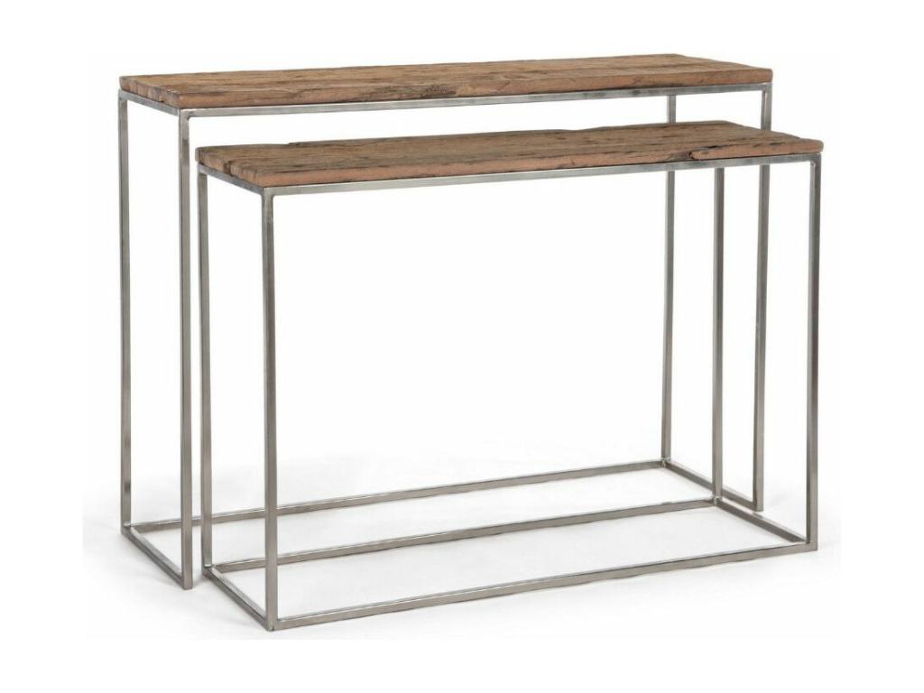 Console plateau bois massif recyclé sur pieds acier nickel Cosymeub - Lot de 2 SETH47715