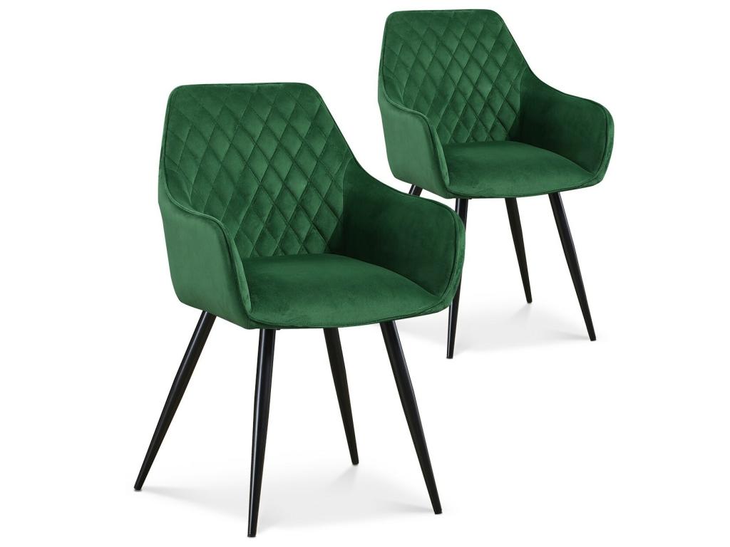 Lot de 2 chaises Victoria en velours vert pieds noir HAJT65888