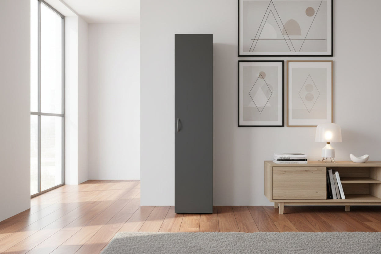 Armoire de rangement en bois mélamine coloris graphite - L- 30 x H- 185 x P- 54 cm AVSL78515