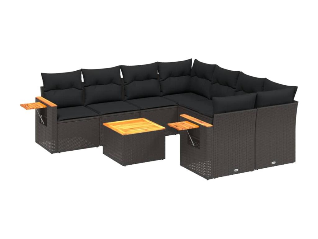 Salon de jardin 9 pcs avec coussins noir résine tressée VSEF85187