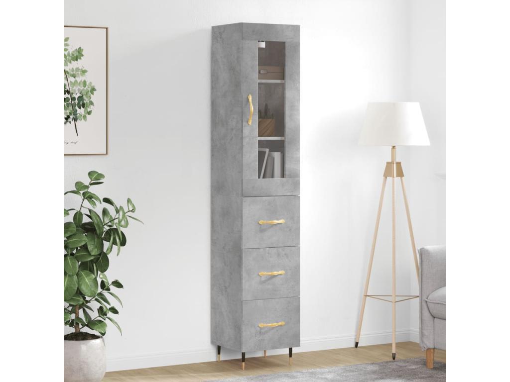 Buffet haut Gris béton 34,5x34x180 cm Bois d'ingénierie BBFN99265