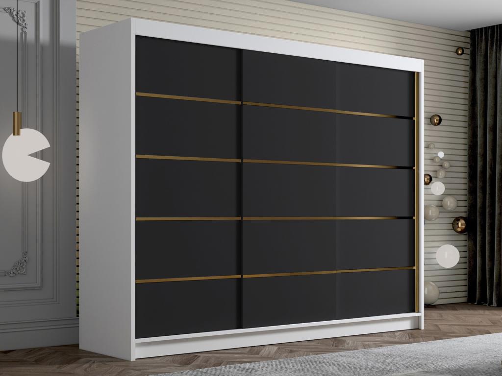 Armoire Cosymeub 184 Noir - Blanc 215x250x58cm Portes d'armoire Glissement SMYV71240