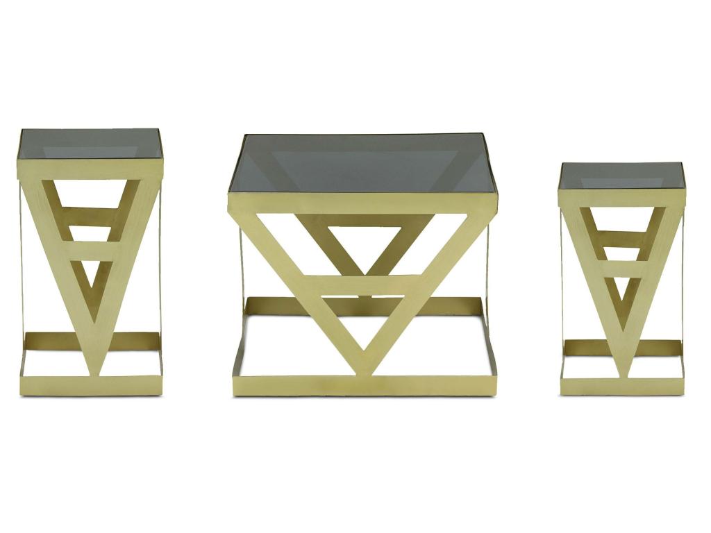 Ensemble de 3 tables d'appoint Amstra en Verre fumé et Métal Or AAXO50950