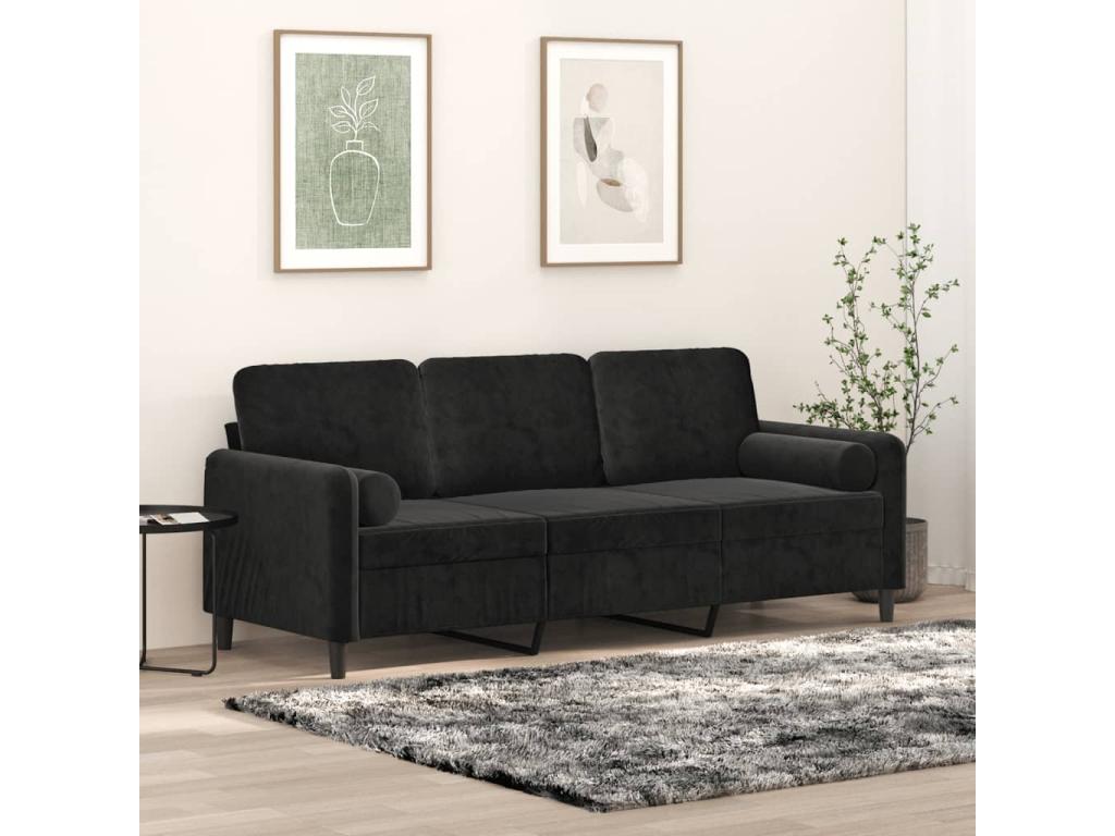 Canapé 3 places avec oreillers décoratifs noir 180 cm velours UQTE85271