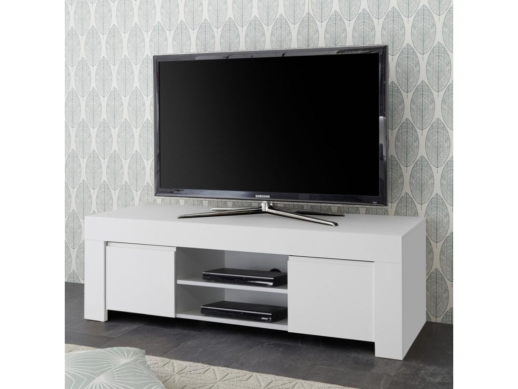 Cosymeub - Meuble TV 2 portes 2 Niches Blanc Finition Mat ABWV18055