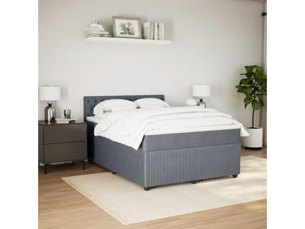 Sommier à Cosymeub de lit et matelas Gris foncé 140x190cm Velours GWNS90728
